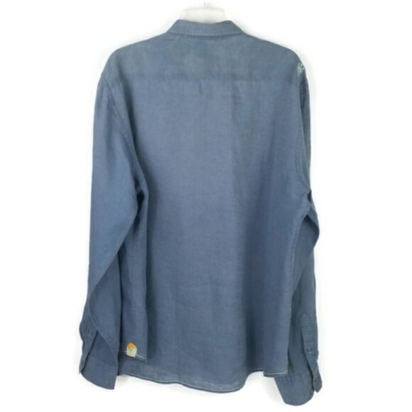 Ganesh Blue Button Front Long Sleeve 100% Linen Shirt Mens XXXL EUC - Picture 2 of 16